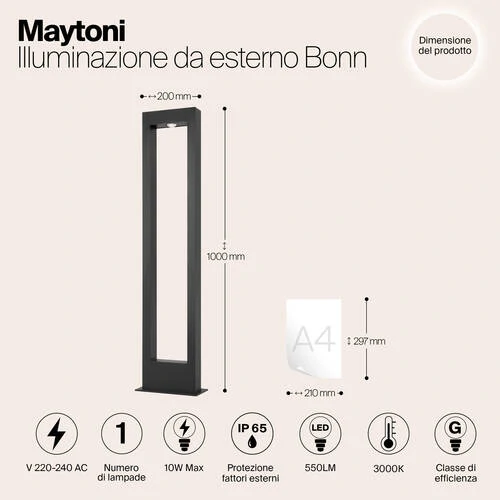 Ландшафтный светильник Outdoor Bonn, LED 10W, 3000K, Графит (Maytoni Outdoor, O425FL-L10GF) - Amppa.ru