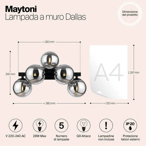 Бра Modern Dallas, 5xG9 Черный, Дымчатый (Maytoni, MOD547WL-05B) - Amppa.ru