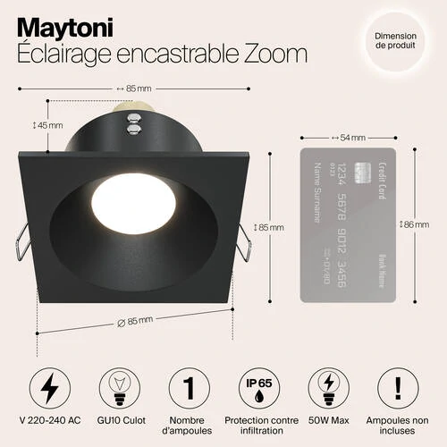 Встраиваемый светильник Downlight Zoom, 1xGU10 Черный (Maytoni Technical, DL033-2-01B) - Amppa.ru