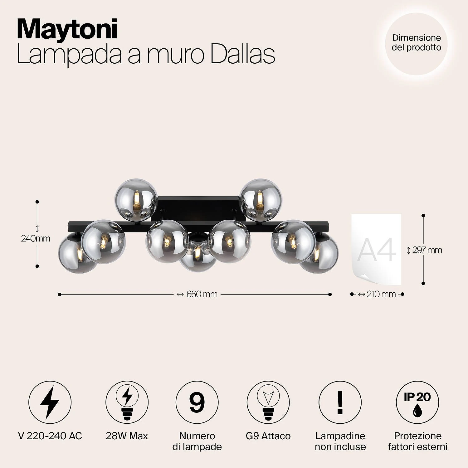 Бра Modern Dallas, 9xG9 Черный, Дымчатый (Maytoni, MOD547WL-09B) - Amppa.ru